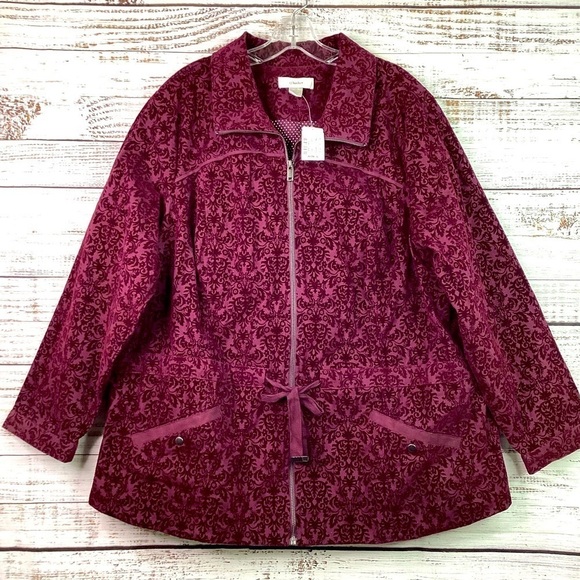 CJ BANKS PLUS SIZE 2X 20 22W FALL WINTER JACKET RED BURGUNDY VELVET COAT TOP NWT - Picture 1 of 14